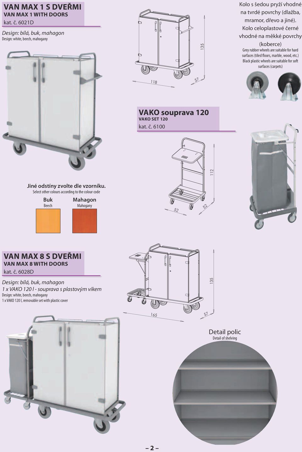 ) Black plastic wheels are suitable for soft surfaces (carpets) 118 57 vako souprava 120 vako set 120 kat. č. 6100 112 Jiné odstíny zvolte dle vzorníku.