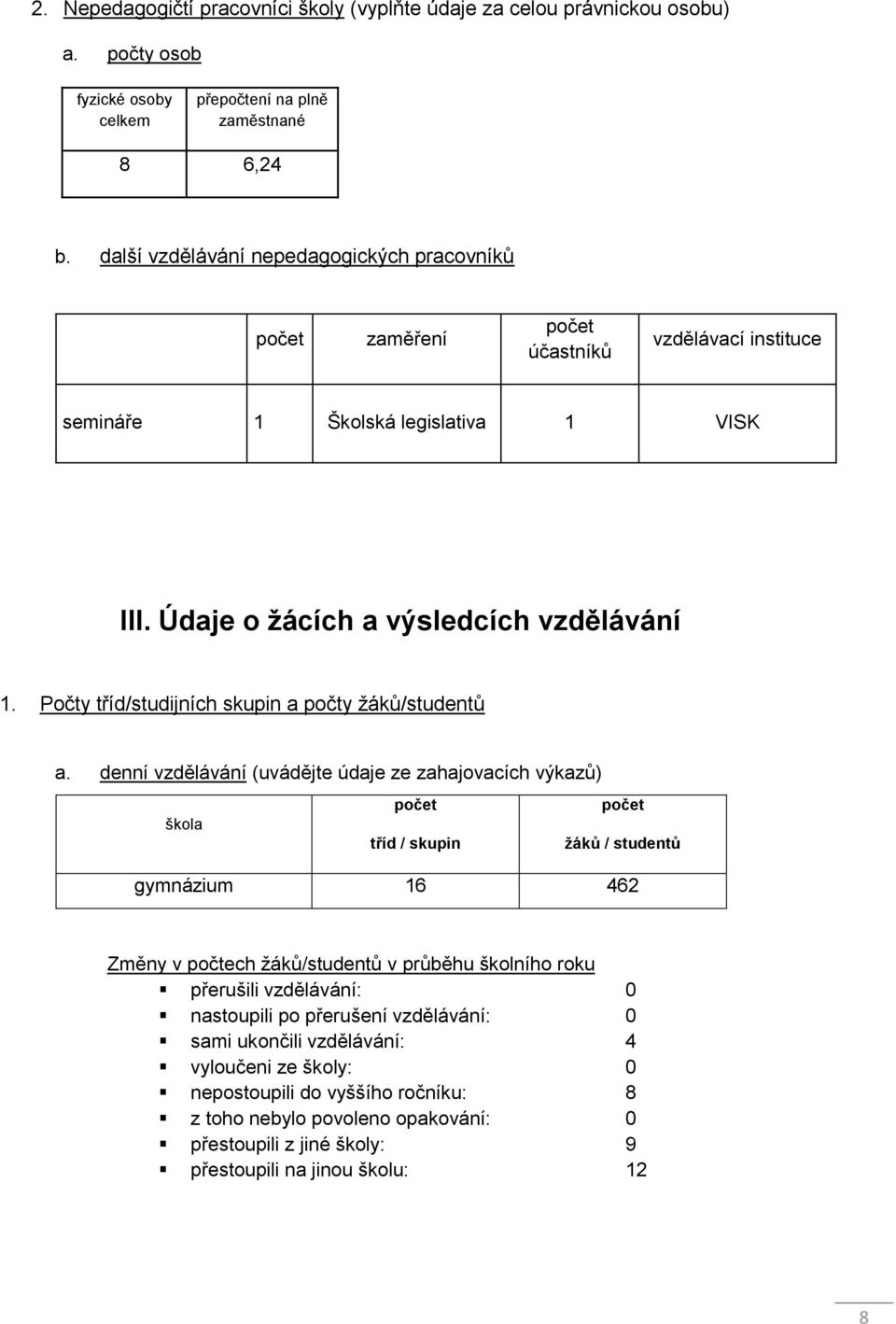 Počty tříd/studijních skupin a počty žáků/studentů a.