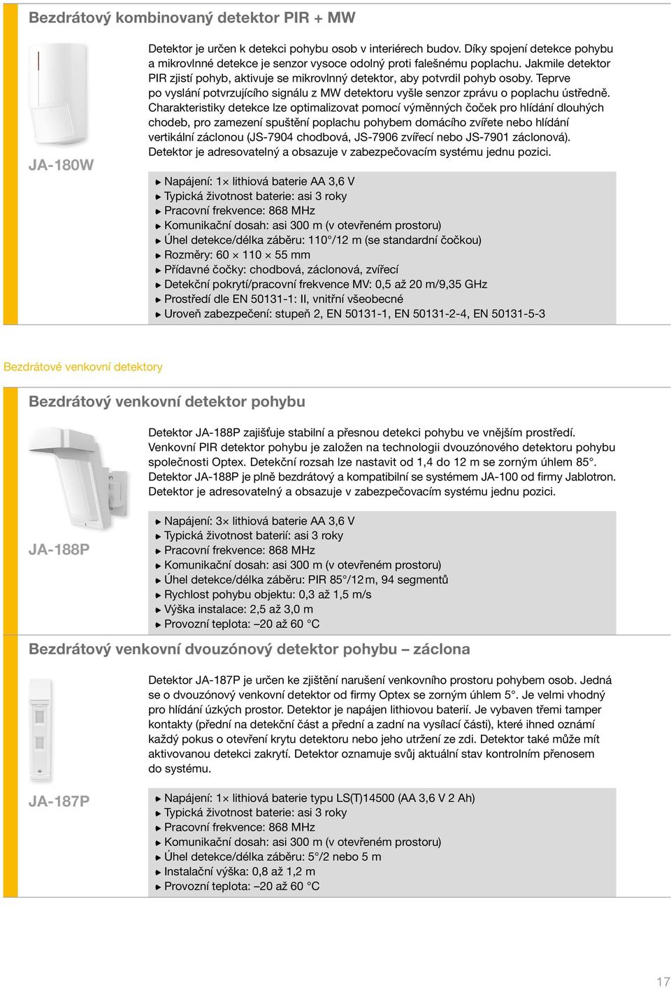 Teprve po vyslání potvrzujícího signálu z MW detektoru vyšle senzor zprávu o poplachu ústředně.