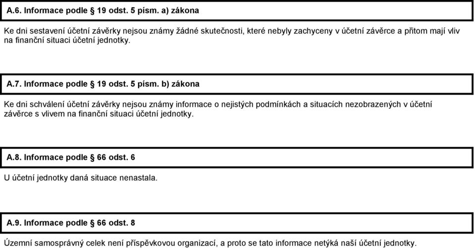 jednotky. A.7. Informace podle 19 odst. 5 písm.