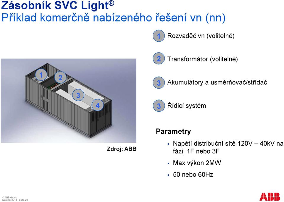 usměrňovač/střídač Řídicí systém Zdroj: ABB Parametry Napětí distribuční