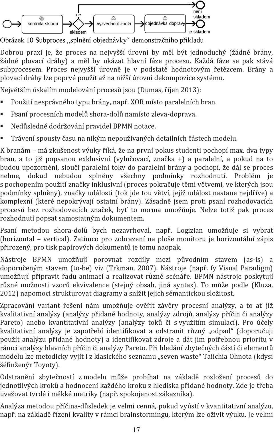 Největším úskalím modelování procesů jsou (Dumas, říjen 2013): Použití nesprávného typu brány, např. XOR místo paralelních bran. Psaní procesních modelů shora-dolů namísto zleva-doprava.