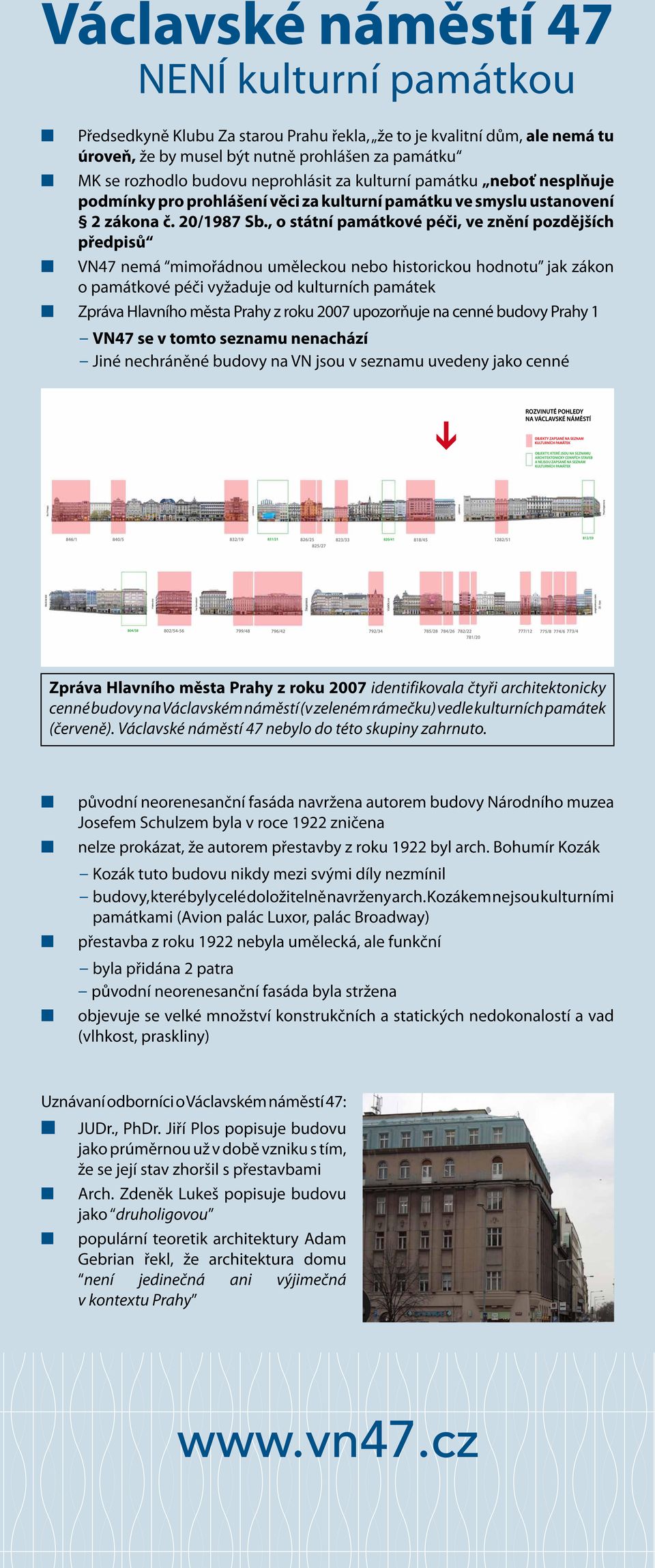 , o státní památkové péči, ve znění pozdějších předpisů VN47 nemá mimořádnou uměleckou nebo historickou hodnotu jak zákon o památkové péči vyžaduje od kulturních památek Zpráva Hlavního města Prahy z