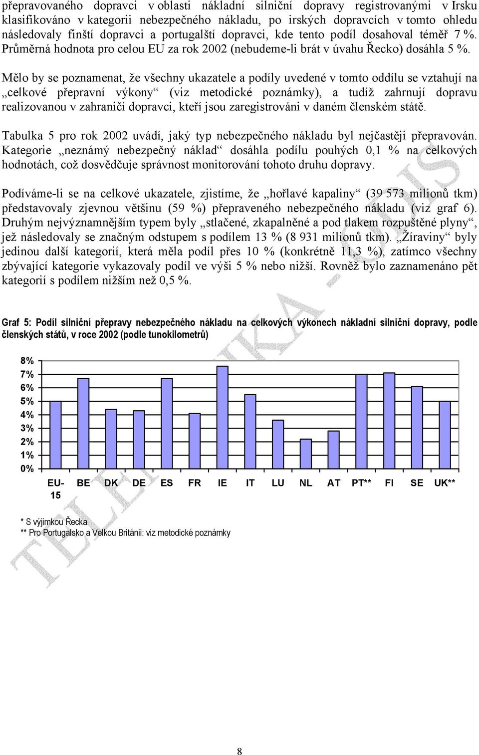 Mělo by se poznamenat, že všechny ukazatele a podíly uvedené v tomto oddílu se vztahují na celkové přepravní výkony (viz metodické poznámky), a tudíž zahrnují dopravu realizovanou v zahraničí