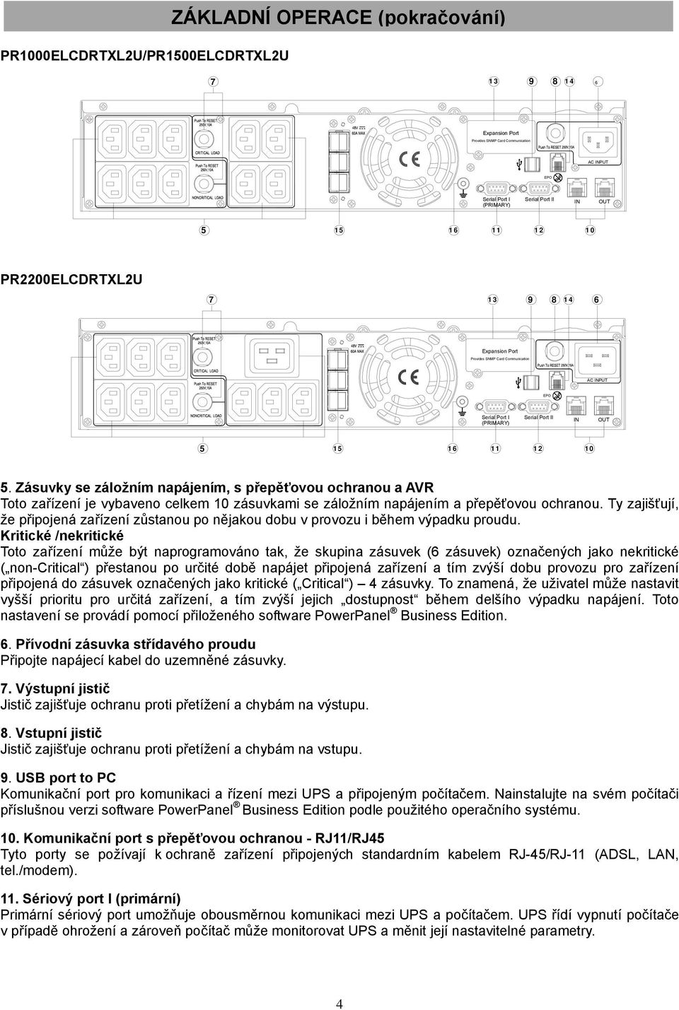 Zásuvky se záložním napájením, s přepěťovou ochranou a AVR Toto zařízení je vybaveno celkem 10 zásuvkami se záložním napájením a přepěťovou ochranou.