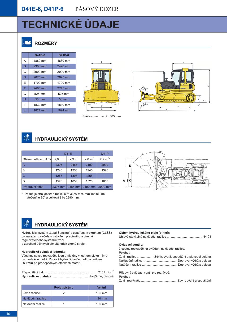 - D 1520 1655 1520 1655 Pøepravní šíøka 2395 mm 2485 mm 2490 mm 2990 mm * Pokud je stroj osazen radlicí šíøe 3350 mm, maximální úhel natoèení je 30 o a celková šíøe 2990 mm.