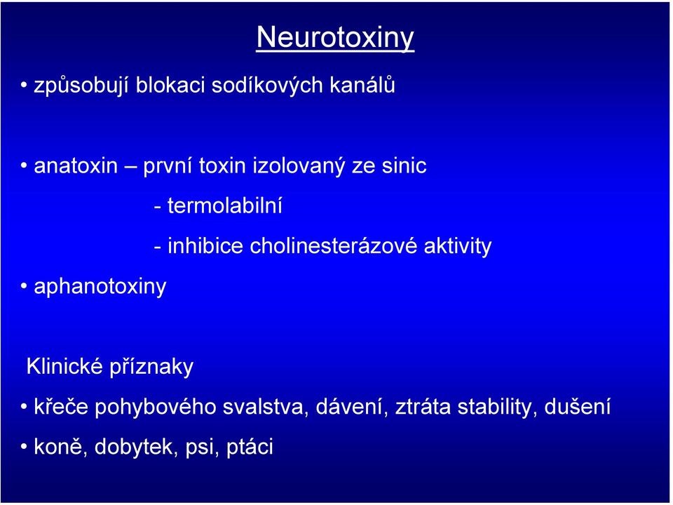 cholinesterázové aktivity aphanotoxiny Klinické příznaky křeče