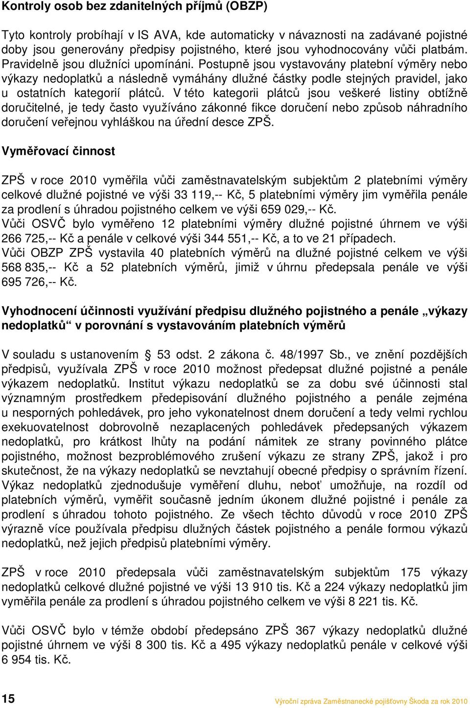 Postupně jsou vystavovány platební výměry nebo výkazy nedoplatků a následně vymáhány dlužné částky podle stejných pravidel, jako u ostatních kategorií plátců.