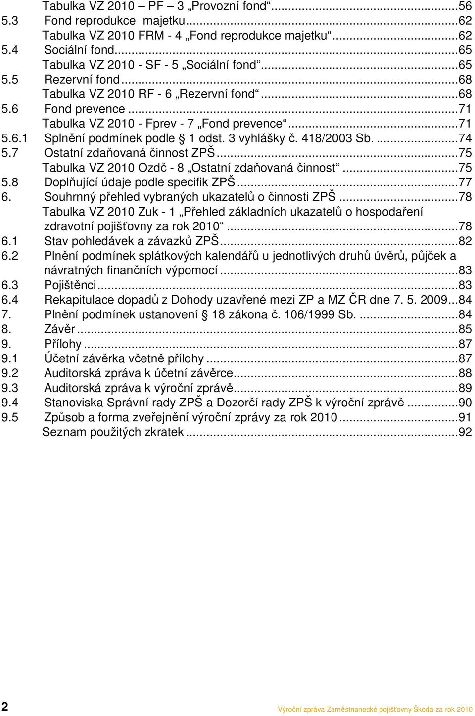 ...74 5.7 Ostatní zdaňovaná činnost ZPŠ...75 Tabulka VZ 2010 Ozdč - 8 Ostatní zdaňovaná činnost...75 5.8 Doplňující údaje podle specifik ZPŠ...77 6.