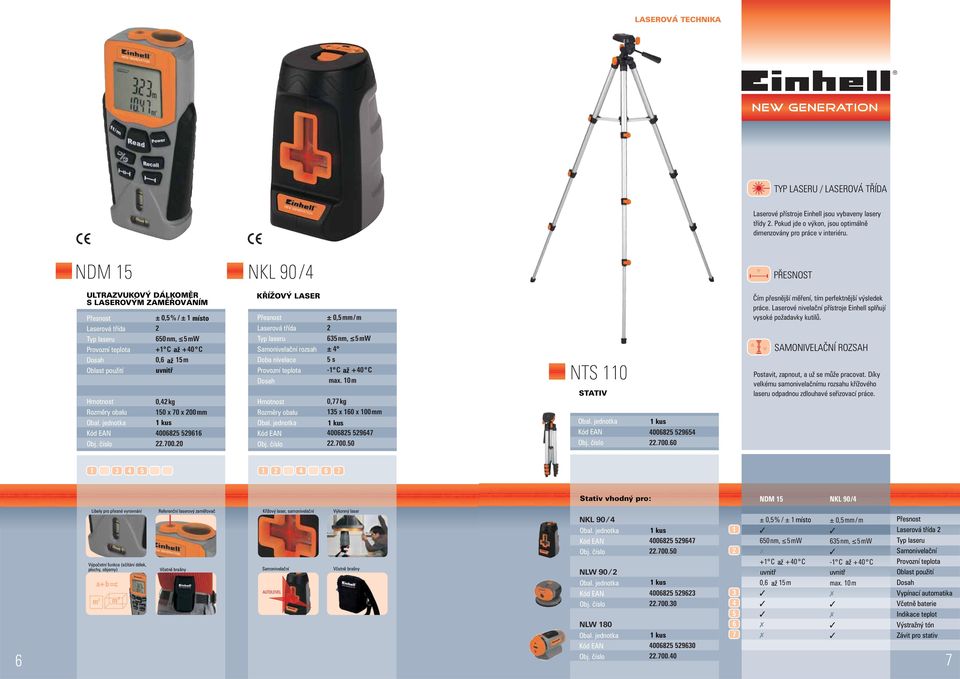 jednotka uvnitø místo KØÍŽOVÝ LASER Pøesnost Laserová tøída Typ laseru Samonivelaèní rozsah Doba nivelace Provozní teplota Dosah Obal. jednotka STATIV Obal.