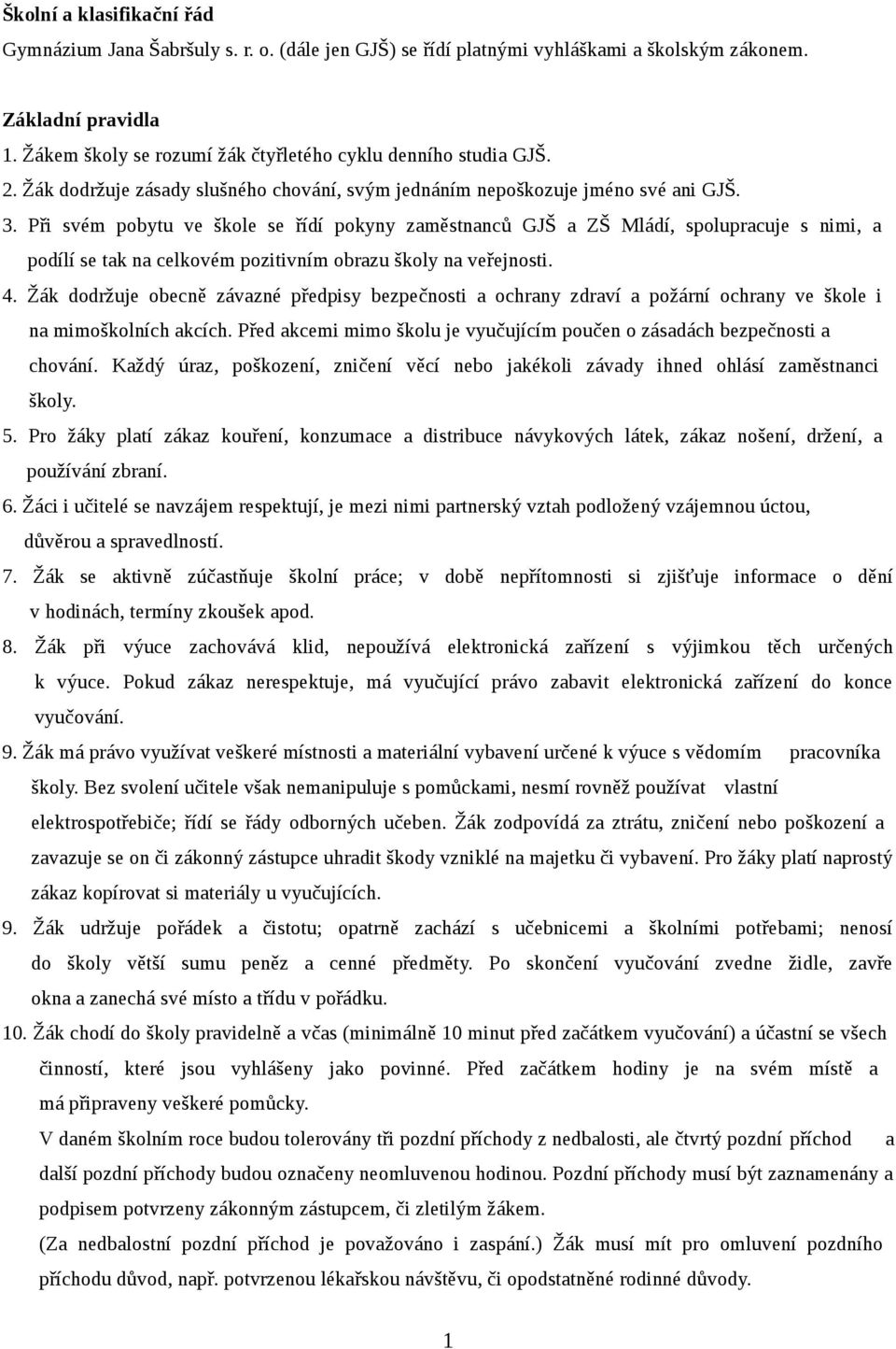 Při svém pobytu ve škole se řídí pokyny zaměstnanců GJŠ a ZŠ Mládí, spolupracuje s nimi, a podílí se tak na celkovém pozitivním obrazu školy na veřejnosti. 4.