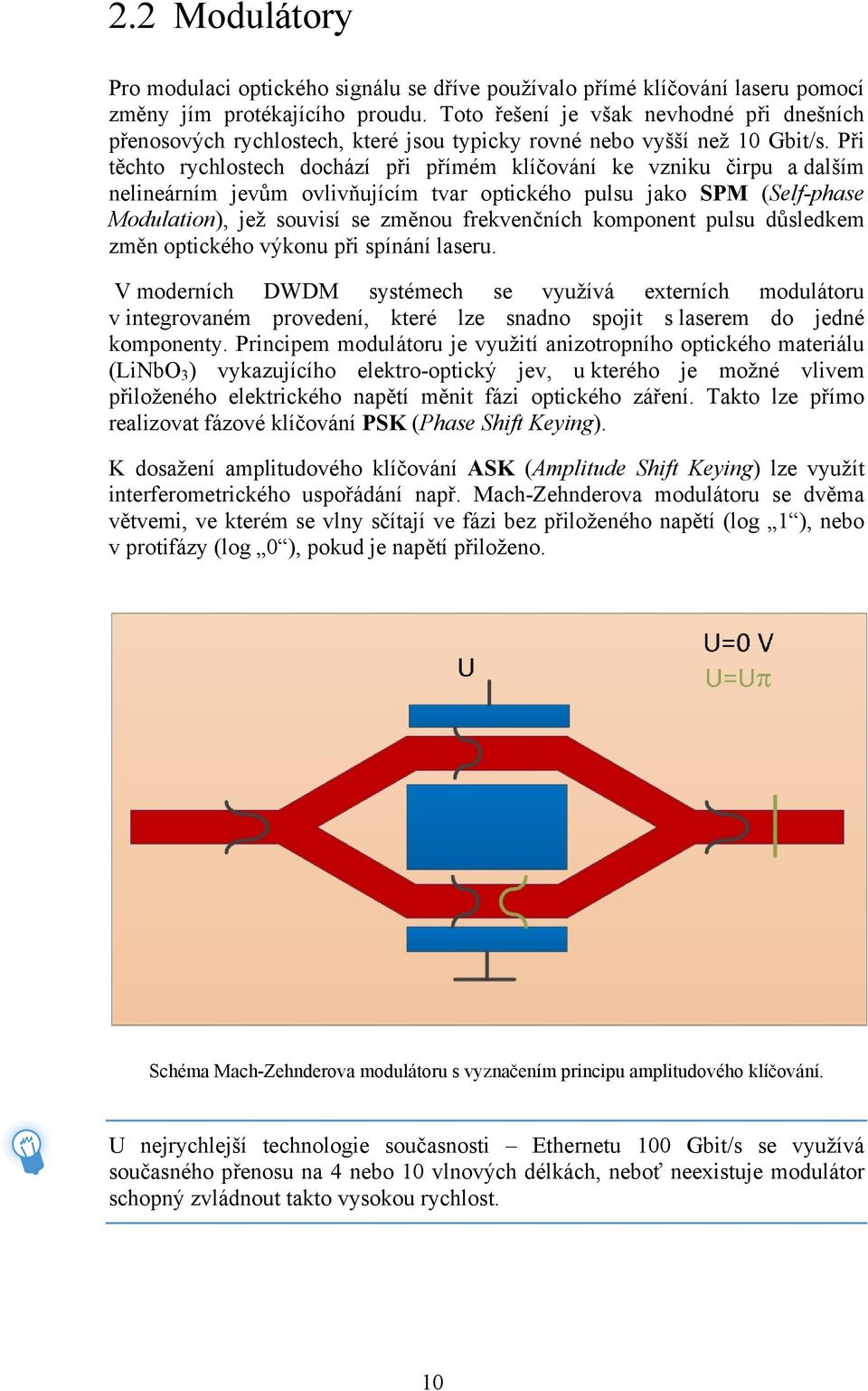 Při těchto rychlostech dochází při přímém klíčování ke vzniku čirpu a dalším nelineárním jevům ovlivňujícím tvar optického pulsu jako SPM (Self-phase Modulation), jež souvisí se změnou frekvenčních