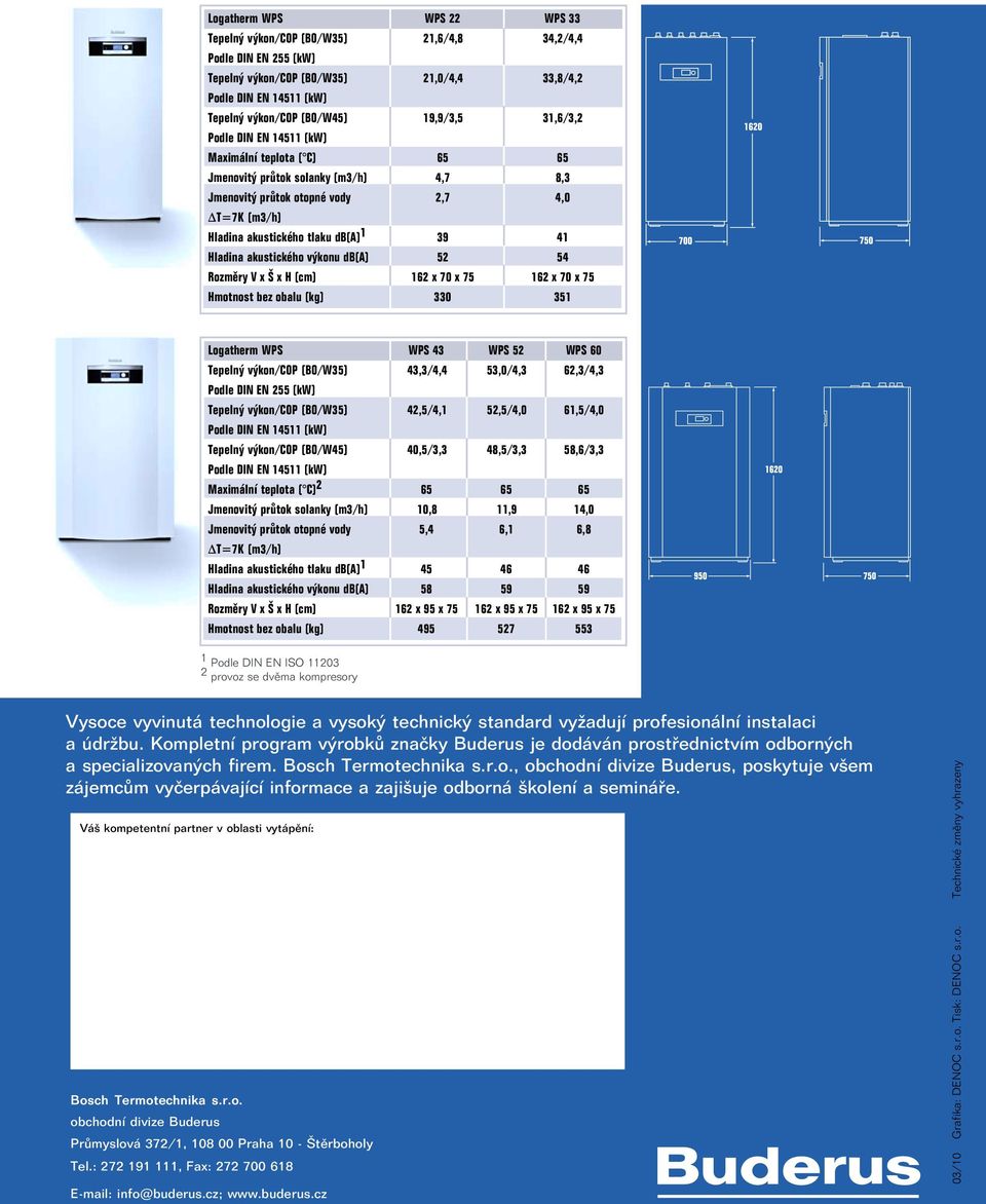 akustického výkonu db(a) 52 54 Rozměry V x Š x H (cm) 162 x 70 x 75162 x 70 x 75 Hmotnost bez obalu (kg) 330 351 Logatherm WPS WPS 43 WPS 52 WPS 60 Tepelný výkon/cop (BO/W35) 43,3/4,4 53,0/4,3