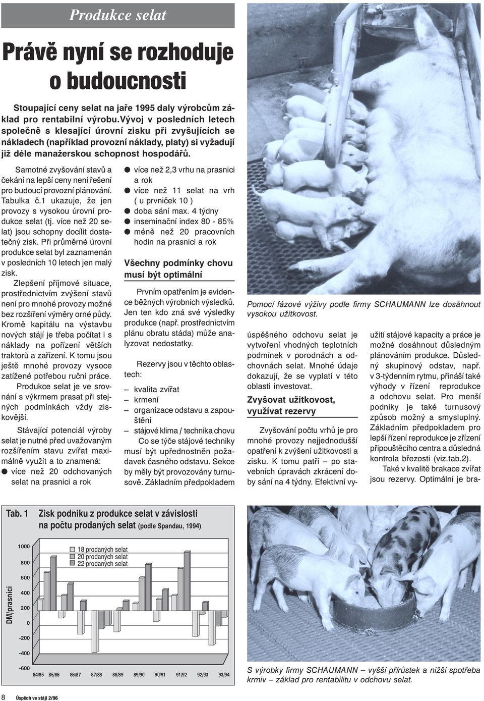 Samotné zvyšování stavů a čekání na lepší ceny není řešení pro budoucí provozní plánování. Tabulka č.1 ukazuje, že jen provozy s vysokou úrovní produkce selat (tj.