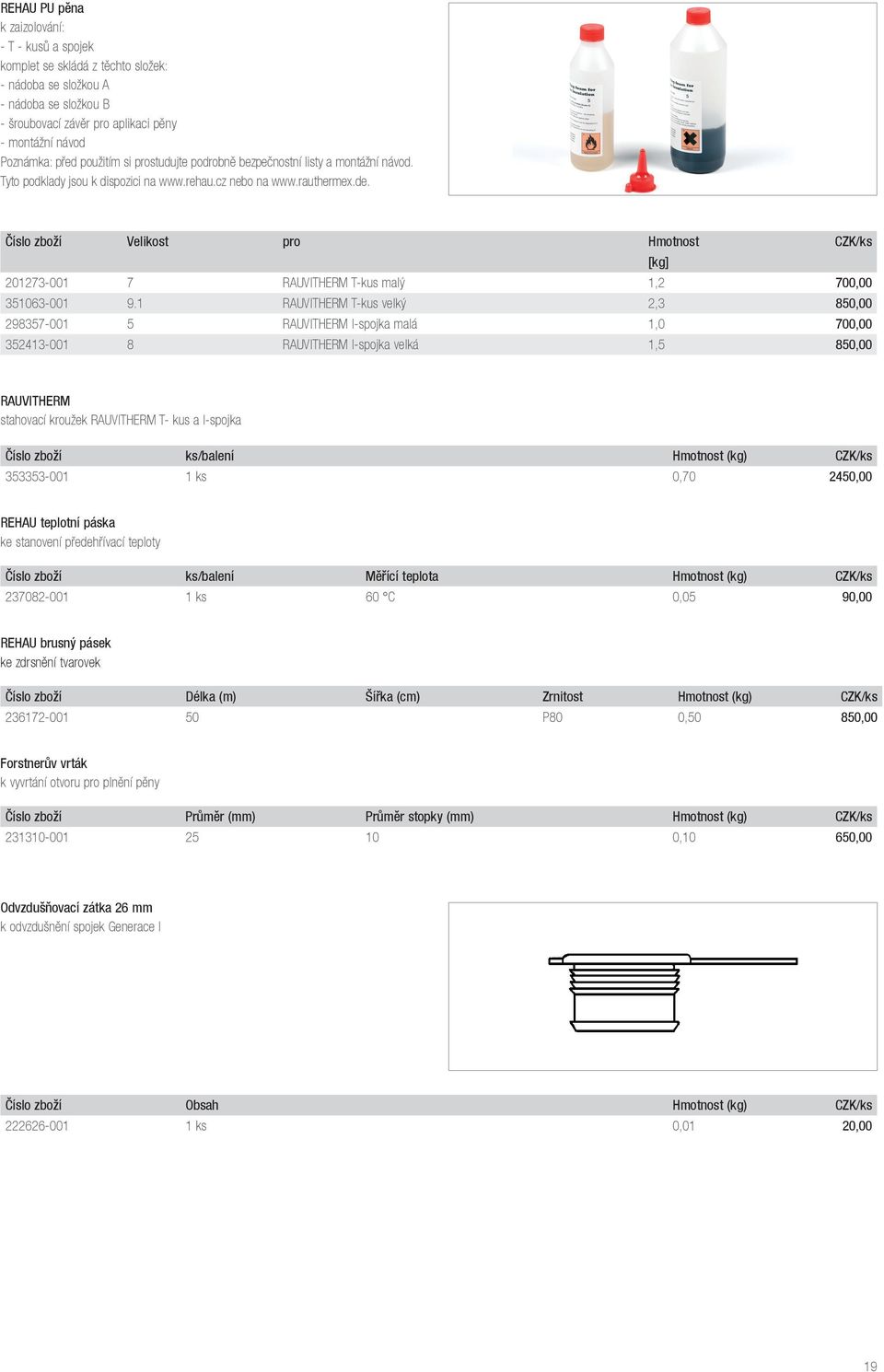 Velikost pro Hmotnost [kg] 201273-001 7 RAUVITHERM T-kus malý 1,2 700,00 351063-001 9.