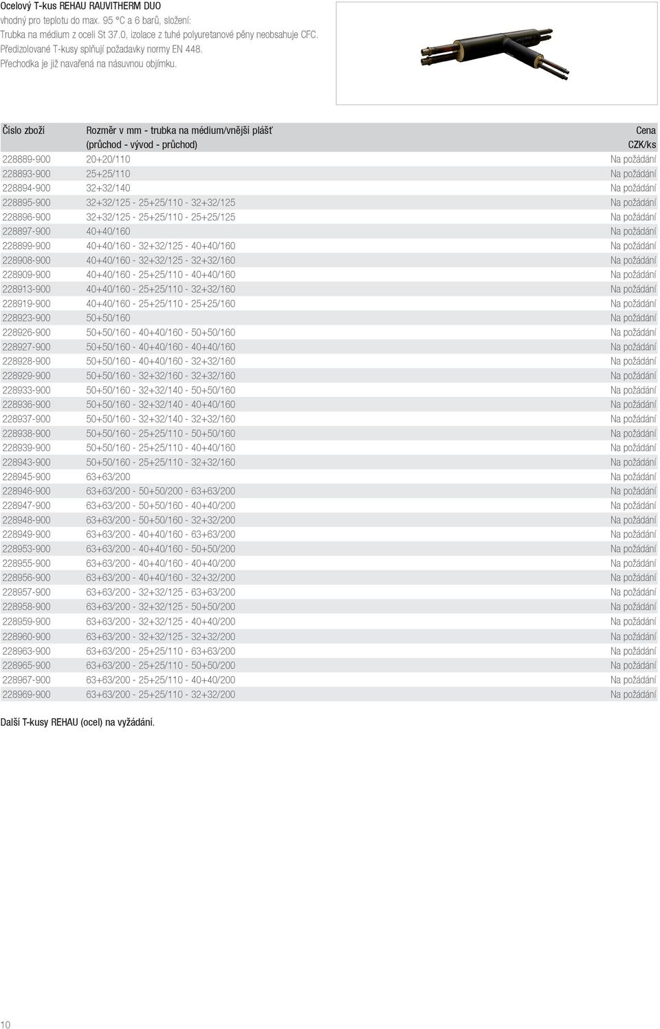 Rozměr v mm - trubka na médium/vnější plášť Cena (průchod - vývod - průchod) 228889-900 20+20/110 Na požádání 228893-900 25+25/110 Na požádání 228894-900 32+32/140 Na požádání 228895-900