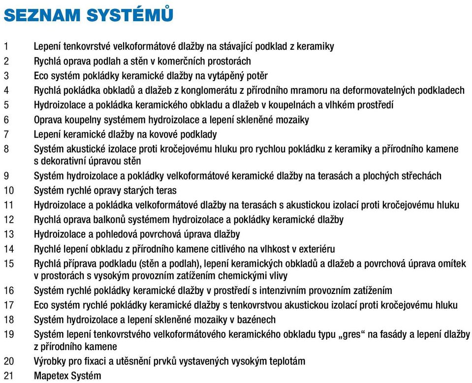 Oprava koupelny systémem hydroizolace a lepení skleněné mozaiky 7 Lepení keramické dlažby na kovové podklady 8 Systém akustické izolace proti kročejovému hluku pro rychlou pokládku z keramiky a