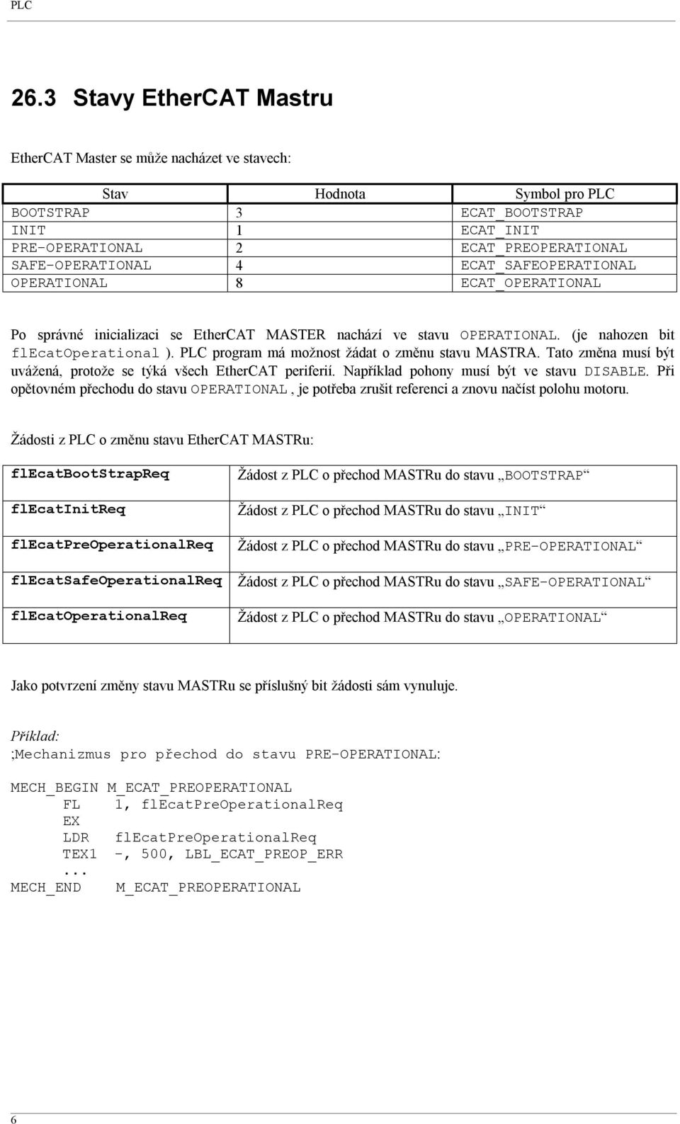 ECAT_SAFEOPERATIONAL OPERATIONAL 8 ECAT_OPERATIONAL Po správné inicializaci se EtherCAT MASTER nachází ve stavu OPERATIONAL. (je nahozen bit flecatoperational ).