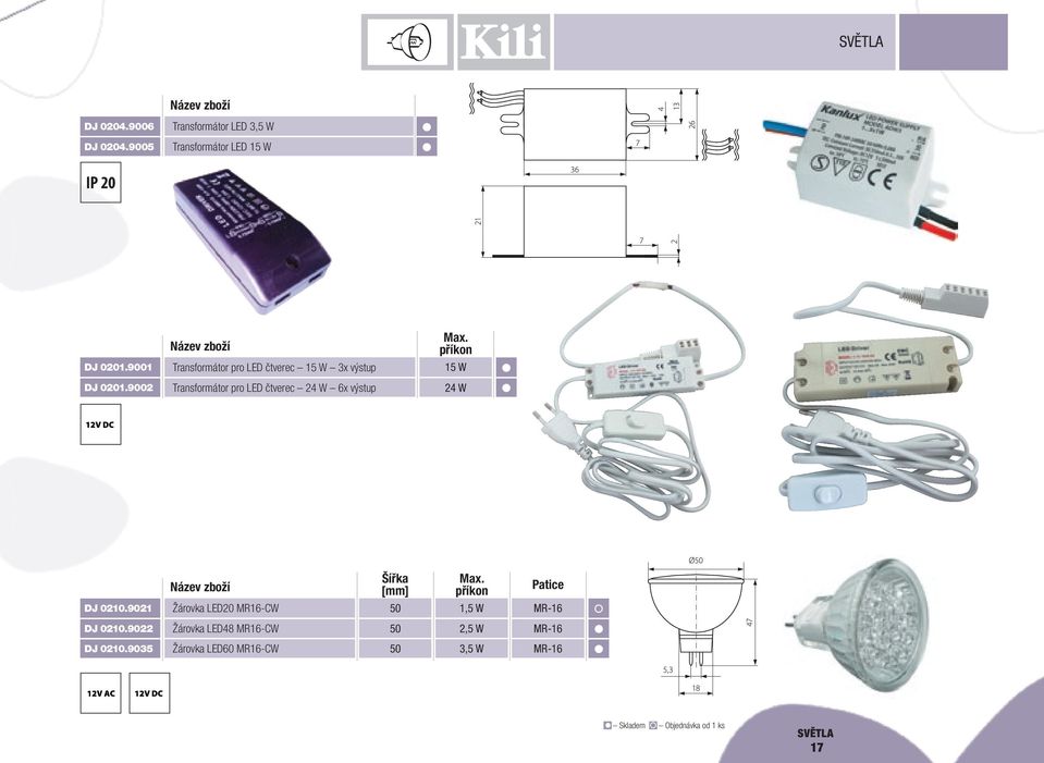 9002 Transformátor pro LED čtverec 24 W 6x výstup 24 W Max. příkon DJ 0210.