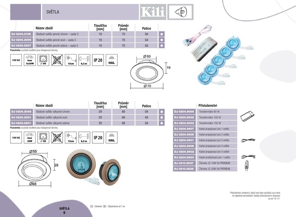 9002 Transformátor 105 W DJ 0204.9003 Transformátor 150 W DJ 0204.9907 Kabel propojovací pro 1 světlo DJ 0204.9905 Kabel propojovací pro 2 DJ 0204.9901 Kabel propojovací pro 3 DJ 0204.