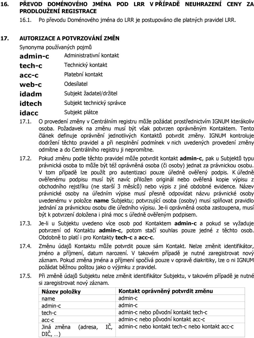 technický správce idacc Subjekt plátce 17.1. O provedení změny v Centrálním registru může požádat prostřednictvím IGNUM kterákoliv osoba.