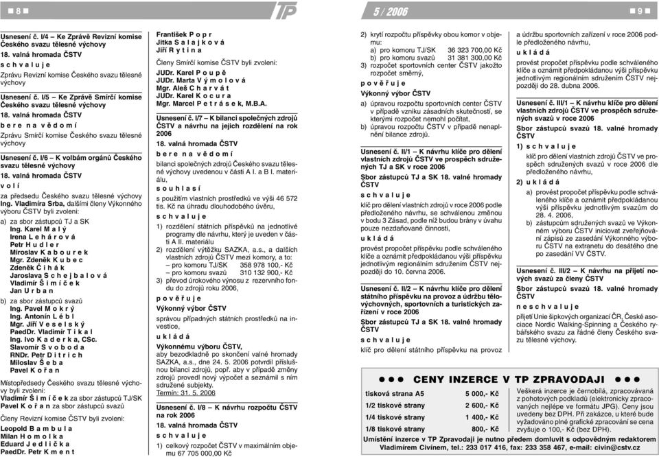 I/6 K volbám orgánù Èeského svazu tìlesné výchovy v o l í za pøedsedu Èeského svazu tìlesné výchovy Ing.