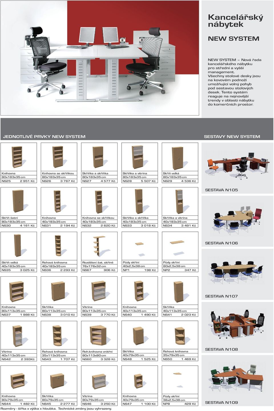 JEDNOTLIVÉ PRVKY NEW SYSTEM NS25 2 951 Kč se skříňkou NS26 3 767 Kč a skříňka NS27 4 577 Kč SESTAVY NEW SYSTEM a vitrína NS28 5 507 Kč Skříň velká NS29 4 536 Kč SESTAVA 5 Skříň šatní NS30 4 161 Kč