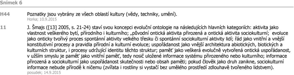 aktivita sociokulturní; evoluce jako onticky tvořivý proces spontánní aktivity velkého třesku či spontánní sociokulturní aktivity lidí; řád jako vnitřní a vnější konstitutivní procesy a pravidla