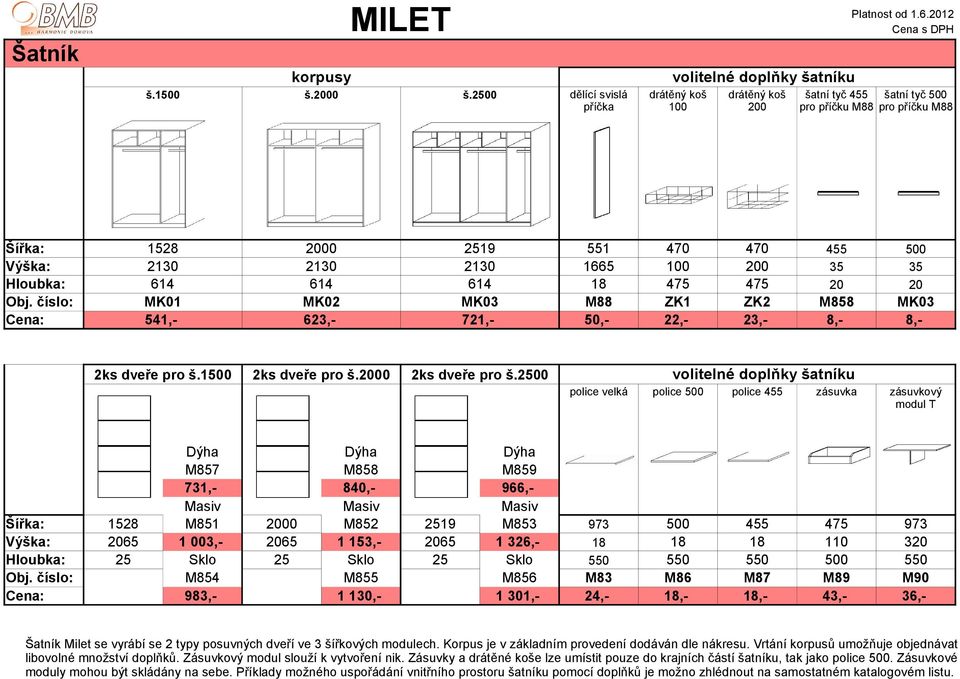 2130 1665 100 200 35 35 Hloubka: 614 614 614 18 475 475 20 20 Obj. číslo: MK01 MK02 MK03 M88 ZK1 ZK2 M858 MK03 Cena: 541,- 623,- 721,- 50,- 22,- 23,- 8,- 8,- 2ks dveře pro š.1500 2ks dveře pro š.