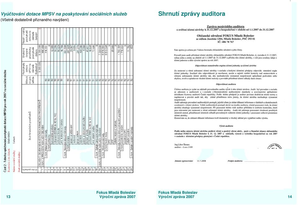 auditora (Včetně dodatečně přiznaného