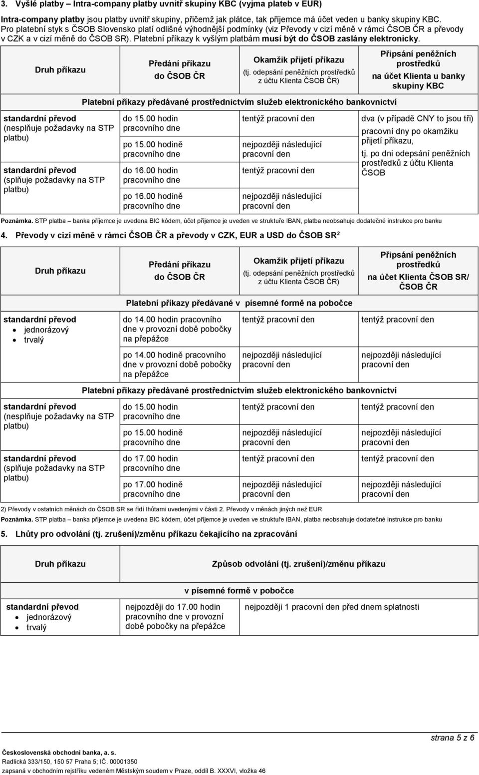 Platební příkazy k vyšlým platbám musí být do ČSOB zaslány elektronicky. do ČSOB ČR prostředků z účtu ČR) prostředků na účet Klienta u banky skupiny KBC (nesplňuje požadavky na STP po 16.