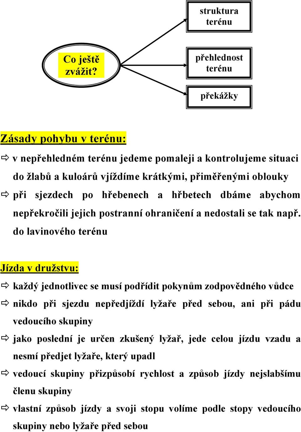 hřebenech a hřbetech dbáme abychom nepřekročili jejich postranní ohraničení a nedostali se tak např.