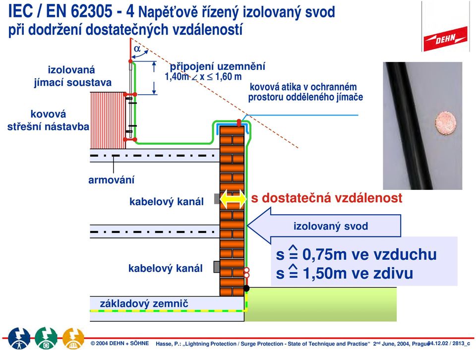 ochranném prostoru odděleného jímače armování kabelový kanál s dostatečná vzdálenost