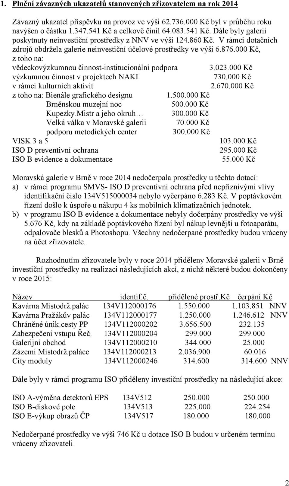 000 Kč, z toho na: vědeckovýzkumnou činnost-institucionální podpora 3.023.000 Kč výzkumnou činnost v projektech NAKI 730.000 Kč v rámci kulturních aktivit 2.670.