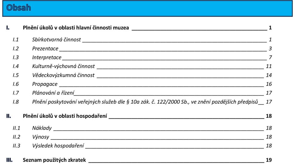 Propagace 16 Plánování a řízení 17 Plnění poskytování veřejných služeb dle 10a zák. č. 122/2000 Sb.