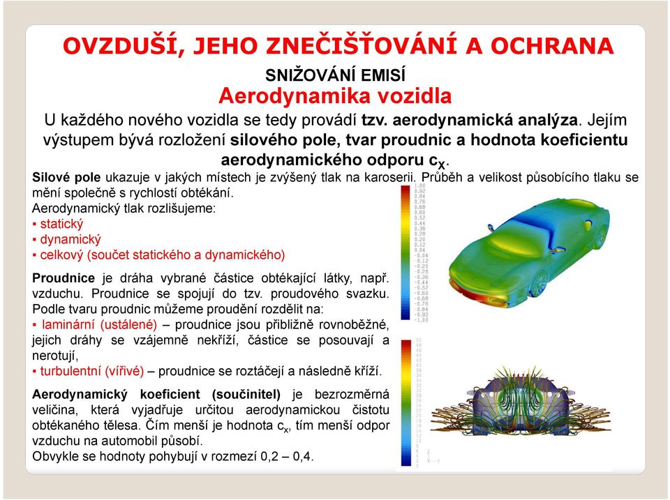 Průběh a velikost působícího tlaku se mění společně s rychlostí obtékání.