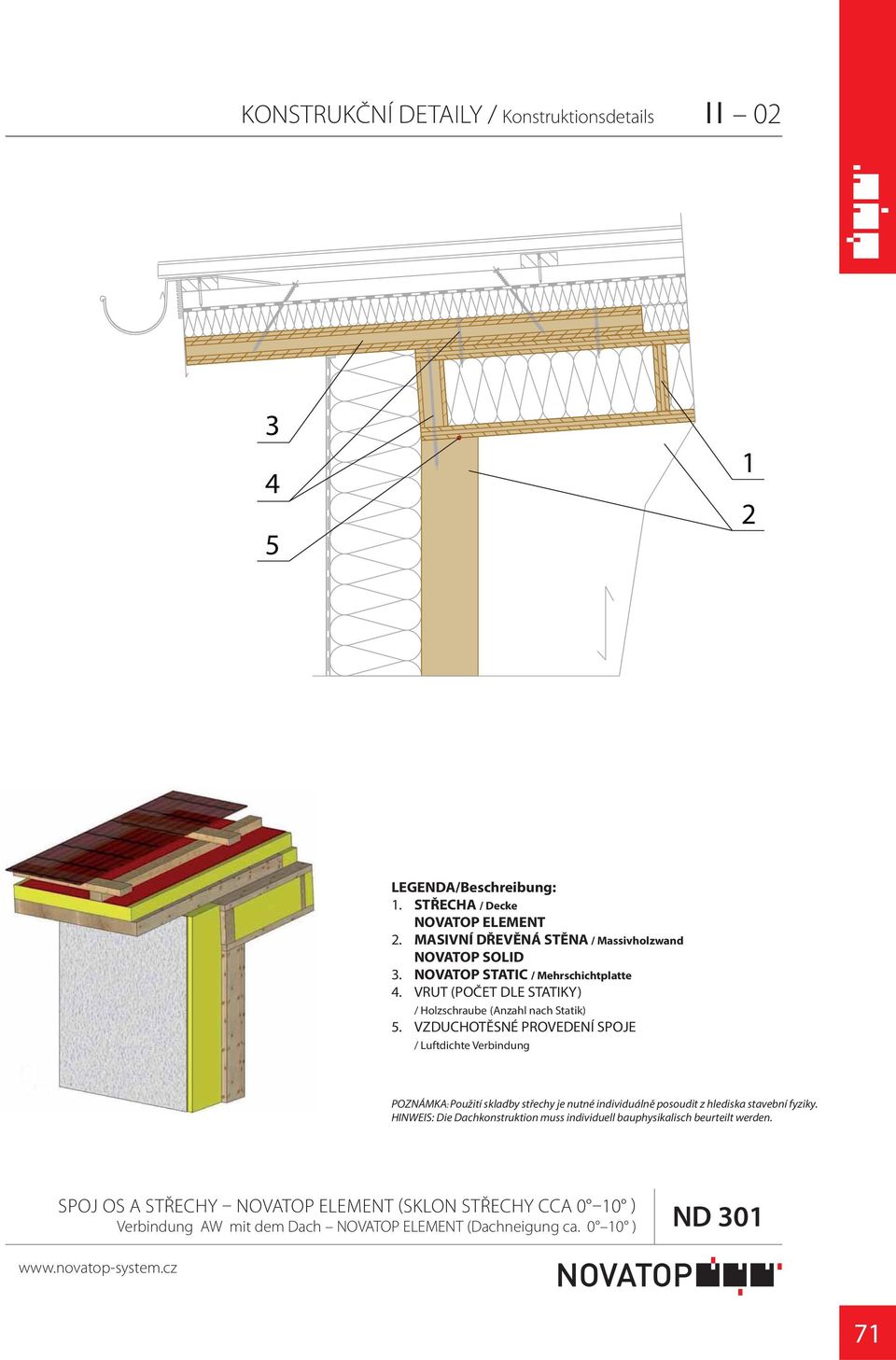 VZDUCHOTĚSNÉ PROVEDENÍ SPOJE POZNÁMKA: Použití skladby střechy je nutné individuálně posoudit z hlediska stavební