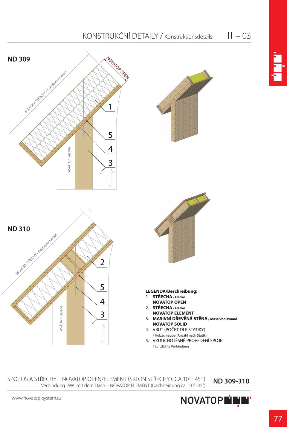 STŘECHA / Decke. MASIVNÍ DŘEVĚNÁ STĚNA / Massivholzwand. VRUT (POČET DLE STATIKY).