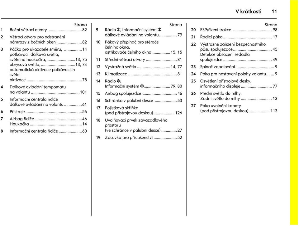 ..61 6 Pøístroje...56 7 Airbag øidièe...46 Houkaèka...14 8 Informaèní centrála øidièe...60 Strana 9 Rádio 3, Informaèní systém 3 dálkové ovládání na volantu.