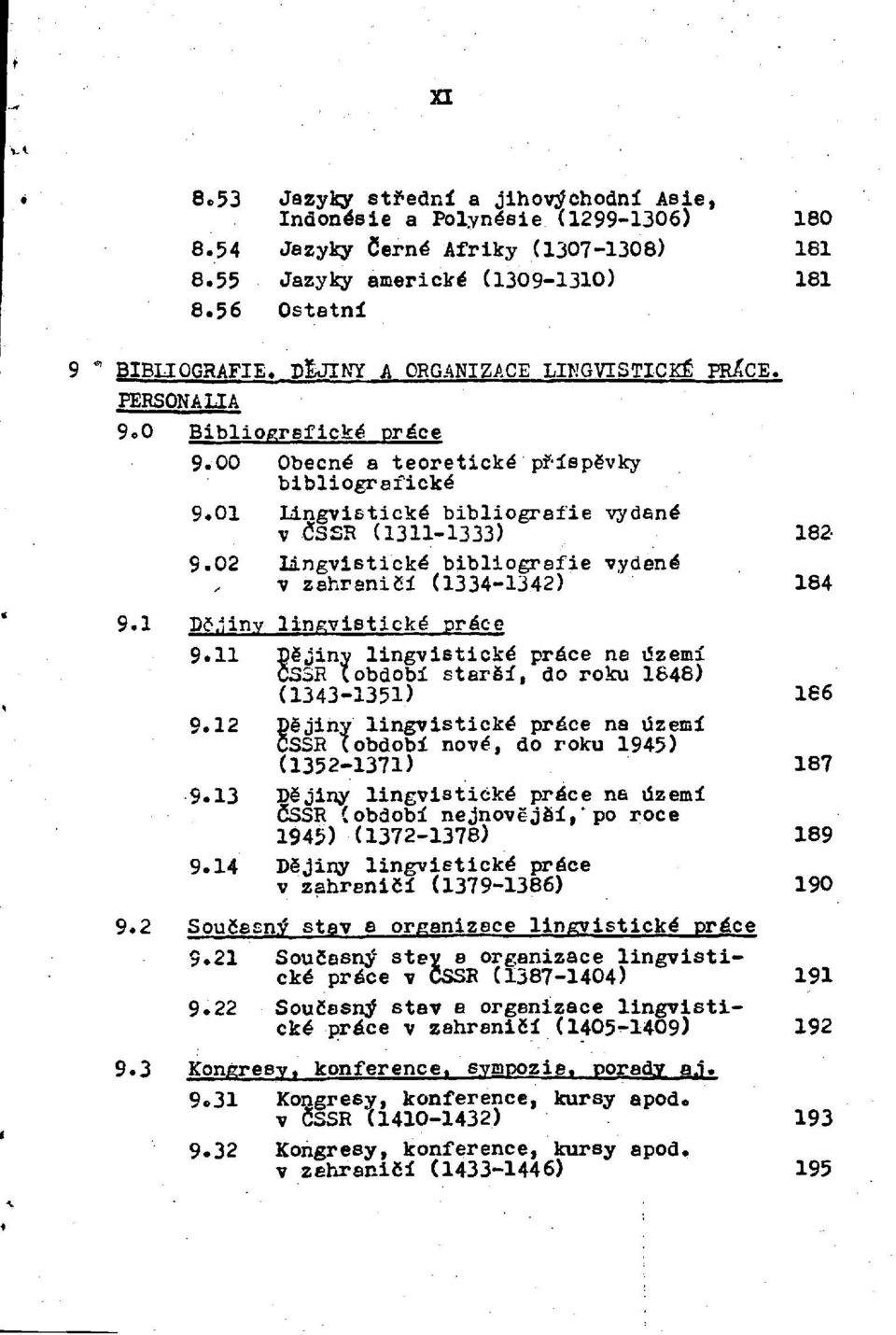 02 Lingvistické bibliografie vydané v zahraničí (1334-1342) 184 9.1 Dějiny lingvistické práce 9.11 Dějiny lingvistické práce na území ČSSR ( období starší, do roku 1848) (1343-1351) 186 9.