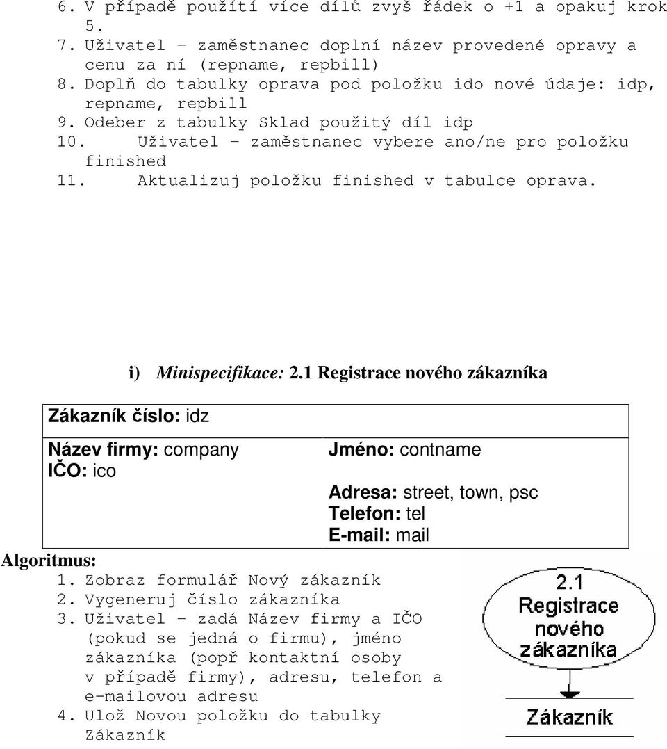 Aktualizuj položku finished v tabulce oprava. Zákazník číslo: idz i) Minispecifikace: 2.