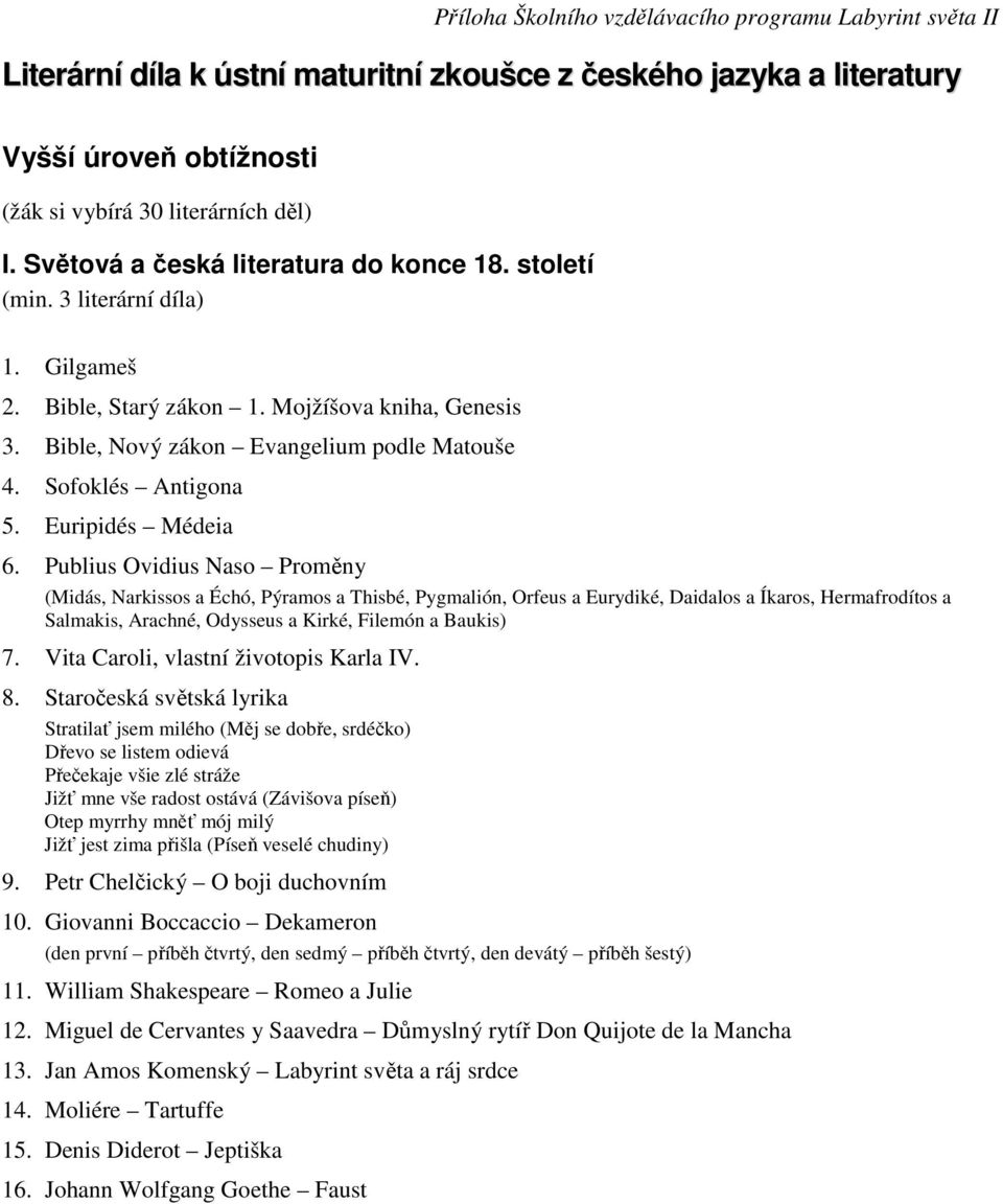 Publius Ovidius Naso Proměny (Midás, Narkissos a Échó, Pýramos a Thisbé, Pygmalión, Orfeus a Eurydiké, Daidalos a Íkaros, Hermafrodítos a Salmakis, Arachné, Odysseus a Kirké, Filemón a Baukis) 7.