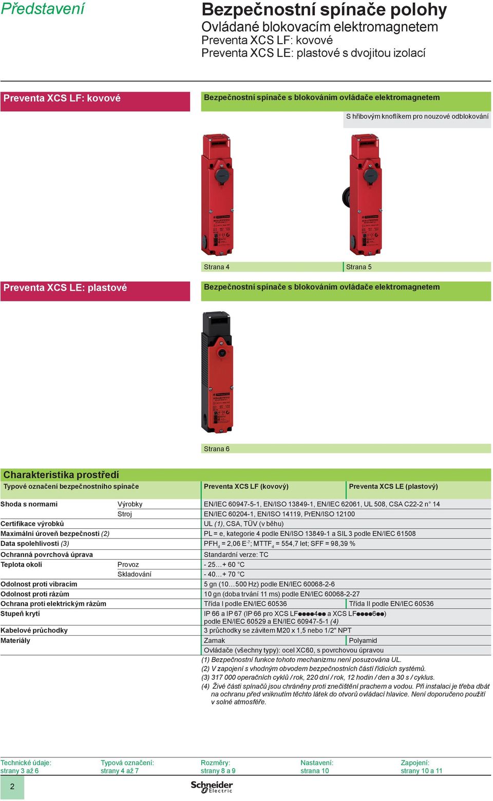 849-1, EN/IEC 62061, UL 508, CSA C22-2 n Stroj EN/IEC 60204-1, EN/ISO 119, PrEN/ISO 12100 Certifikace výrobků UL (1), CSA, TÜV (v běhu) Maximální úroveň bezpečnosti (2) PL = e, kategorie 4 podle