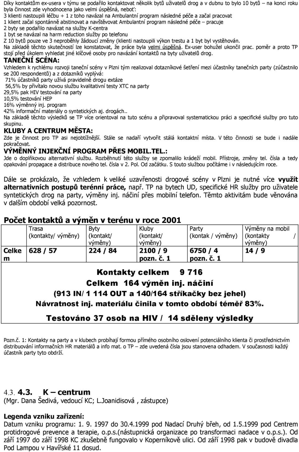 služby K-centra 1 byt se navázal na harm reduction služby po telefonu Z 10 bytů pouze ve 3 neproběhly žádoucí změny (klienti nastoupili výkon trestu a 1 byt byl vystěhován.