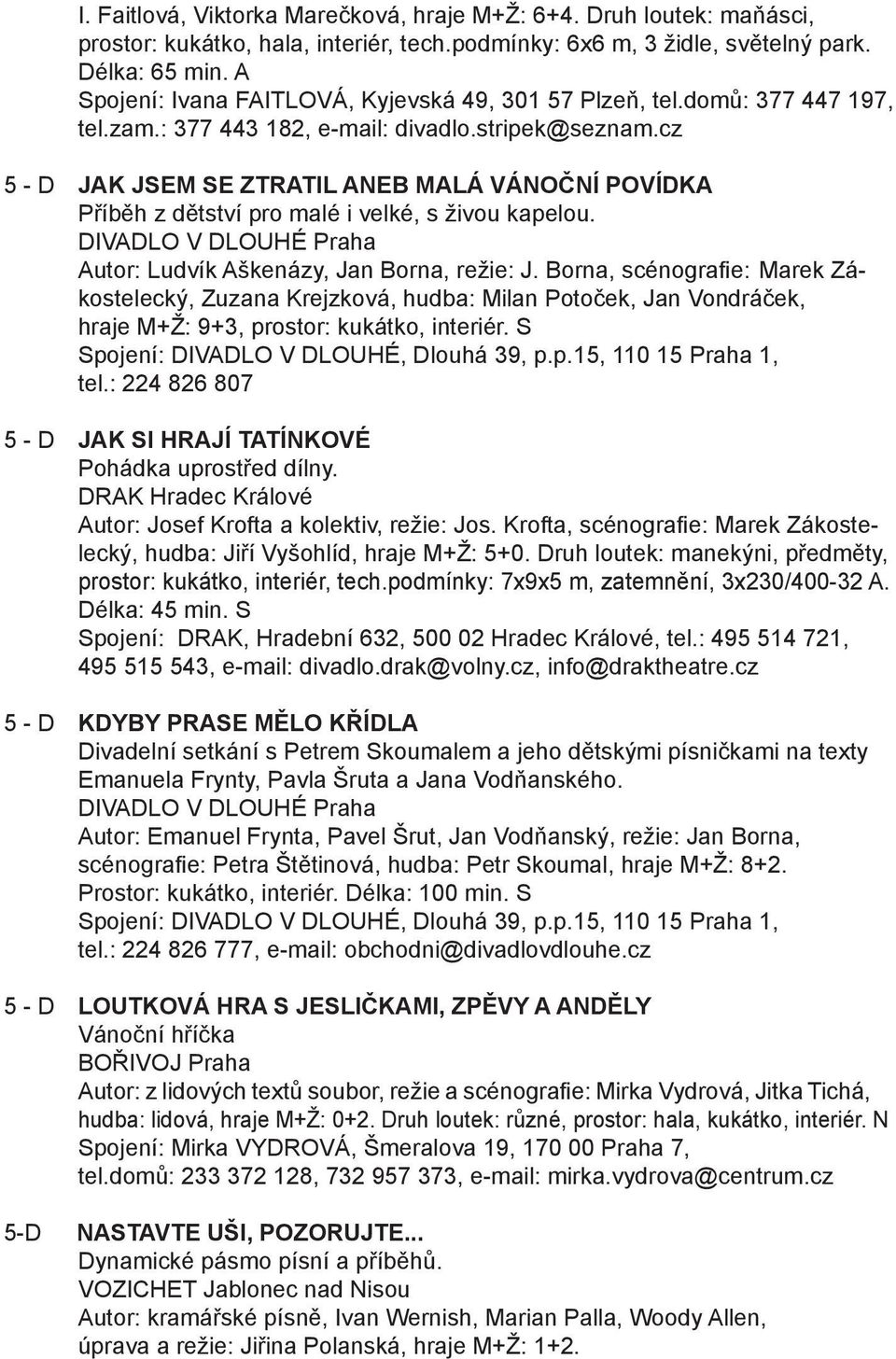 cz 5 - D JAK JSEM SE ZTRATIL ANEB MALÁ VÁNOČNÍ POVÍDKA Příběh z dětství pro malé i velké, s živou kapelou. DIVADLO V DLOUHÉ Praha Autor: Ludvík Aškenázy, Jan Borna, režie: J.