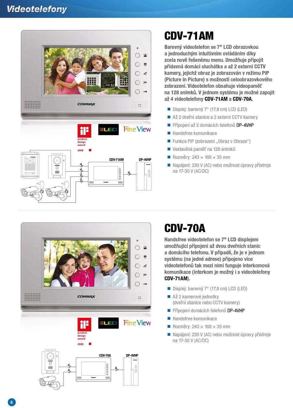 Videotelefon obsahuje videopaměť na 18 snímků. V jednom systému je možné zapojit až videotelefony CDV-71AM a CDV-70A.