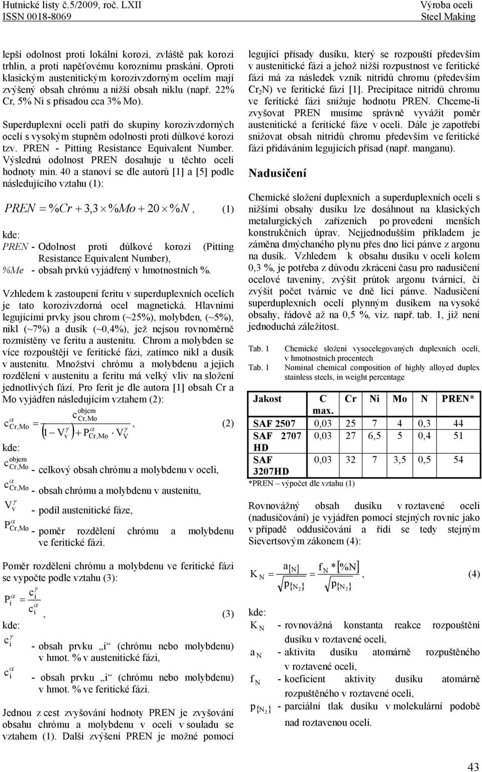 Superduplexní oceli patří do skupiny korozivzdorných ocelí s vysokým stupněm odolnosti proti důlkové korozi tzv. PREN - Pitting Resistance Equivalent Number.