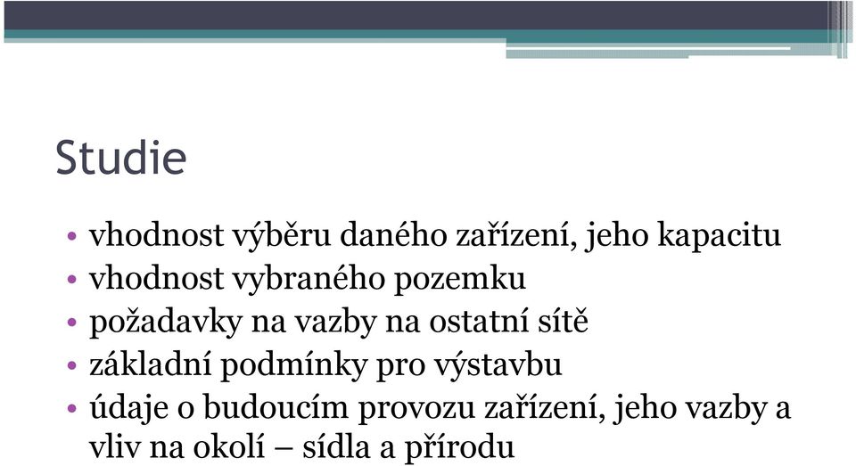 ostatní sítě základní podmínky pro výstavbu údaje o