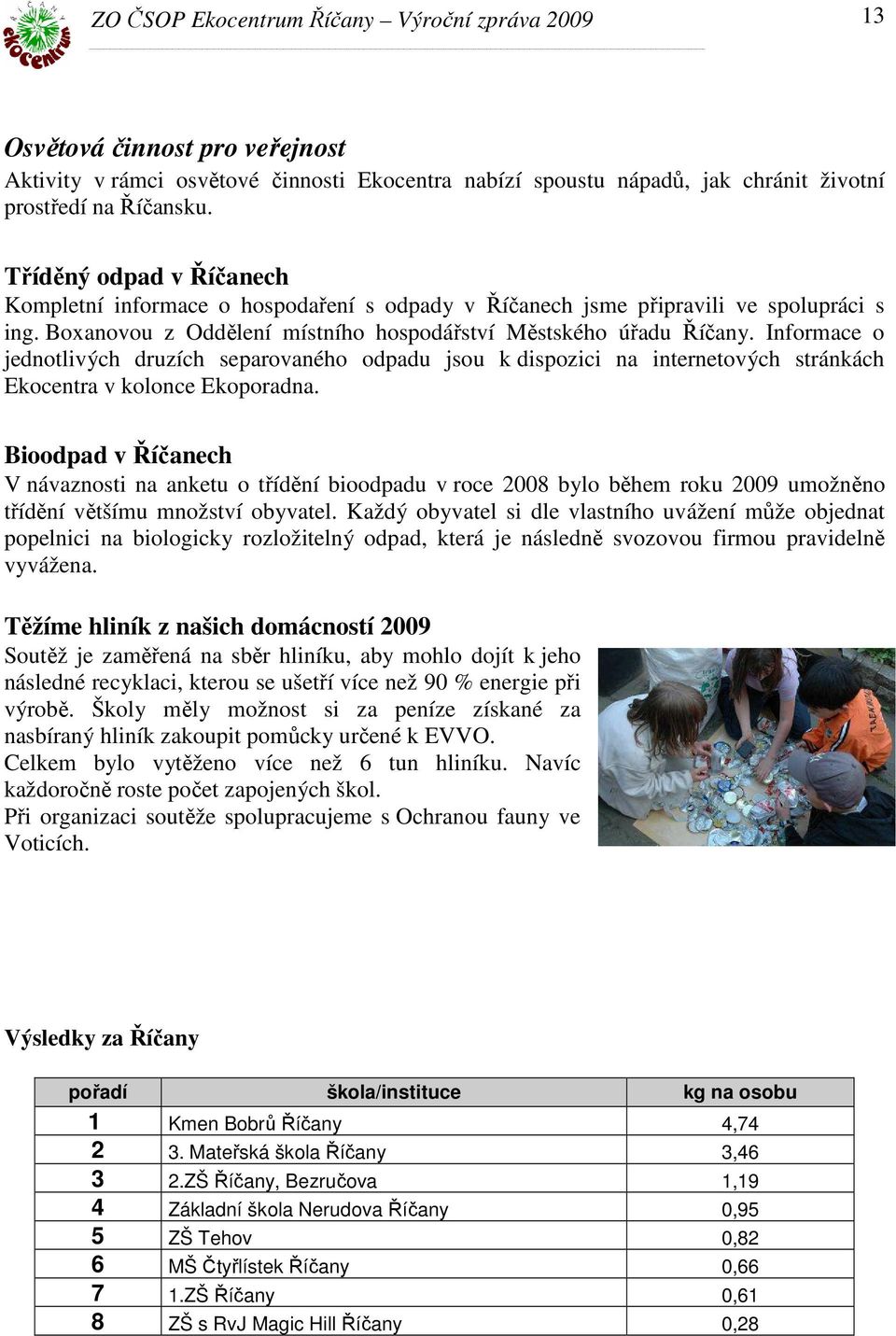 Informace o jednotlivých druzích separovaného odpadu jsou k dispozici na internetových stránkách Ekocentra v kolonce Ekoporadna.