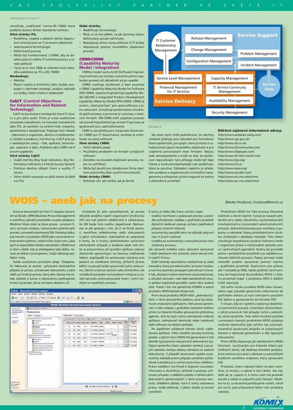 pokrytí celého IT (včetně provozu a vývoje aplikací) Vyvíjí se (v roce 2006 se očekává nová metodika založená na ITIL a BS 15000) Neobsahuje: Metriky Řízení vztahů a životního cyklu služeb, propojení